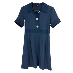 Orla Kiely Women 3 XS Shirt Dress Short Sleeve Knee Length Navy Blue Fit & Flare